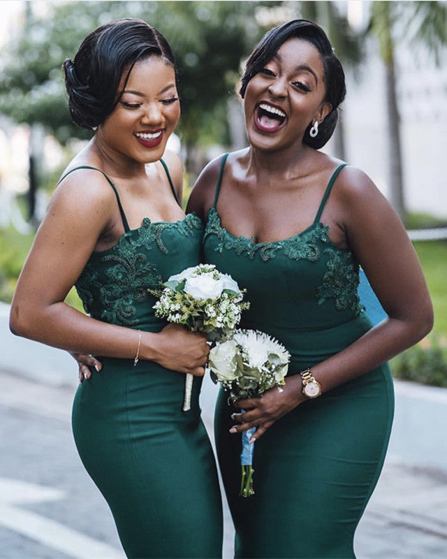 Mermaid Bridesmaid Dresses Spaghetti Straps Appliques Beaded