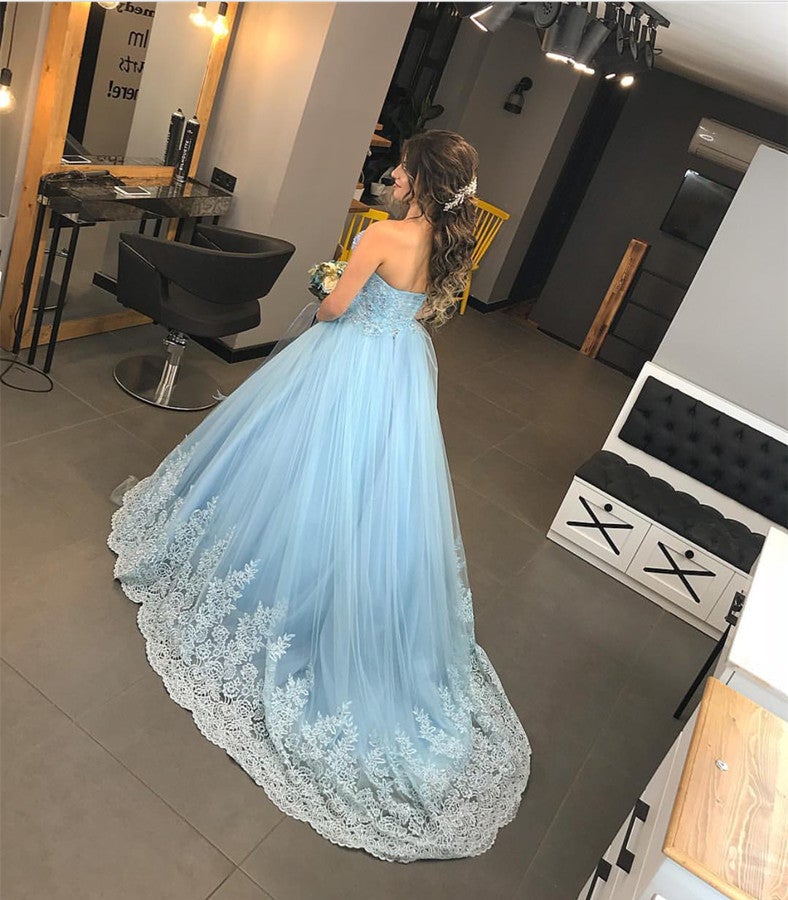 Beaded Sweetheart Bodice Corset Tulle Ball Gowns Prom Dresses Lace Appliques