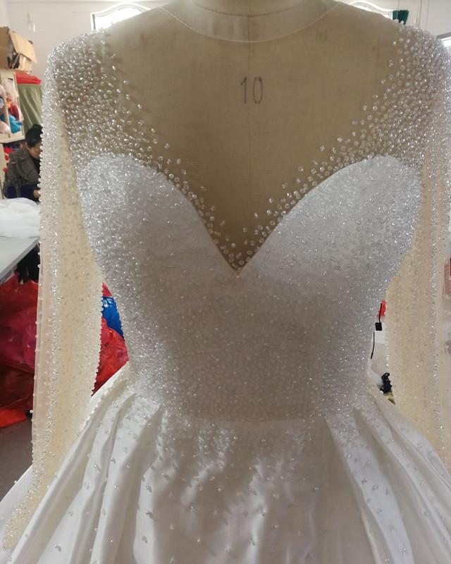 Bling Bling Wedding Dress Ball Gown Long Sleeves Sequin Beaded