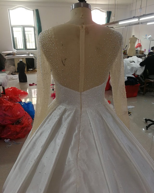 Bling Bling Wedding Dress Ball Gown Long Sleeves Sequin Beaded