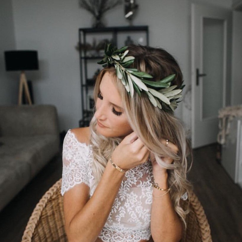 Boho Chic Lace Crop Chiffon Wedding Dresses Two Piece
