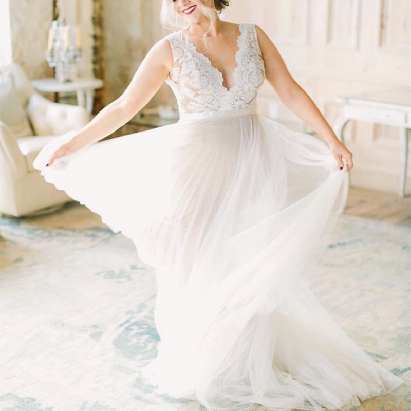 Boho Lace Appliques Wedding Dresses Country Style