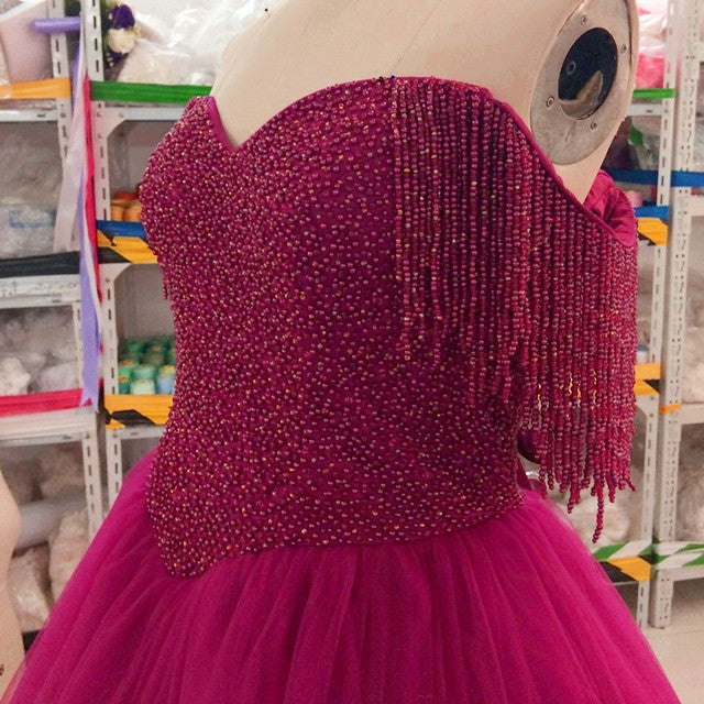 Burgundy Wedding Dresses Ball Gowns Off The Shoulder With Tassel