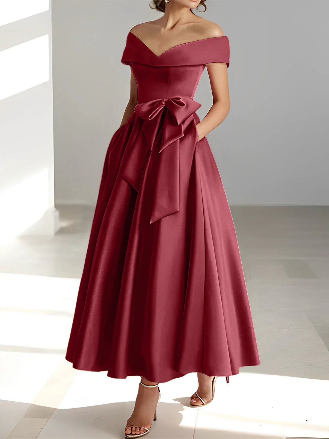 A-line/Princess Off Shoulder Pocket Mother of the bride dresses