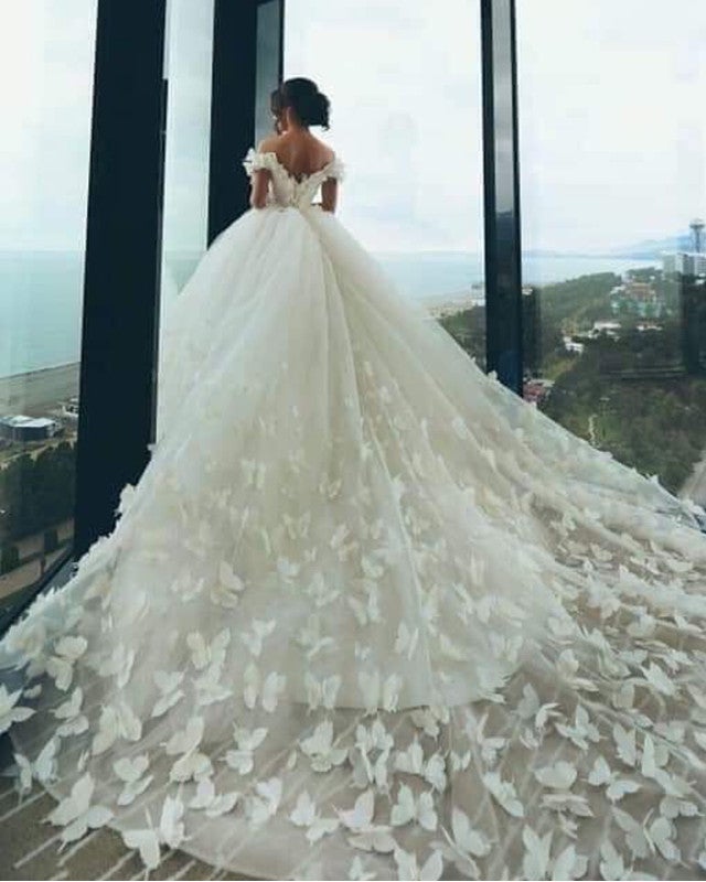 Butterfly Wedding Dresses Ball Gown Off The Shoulder