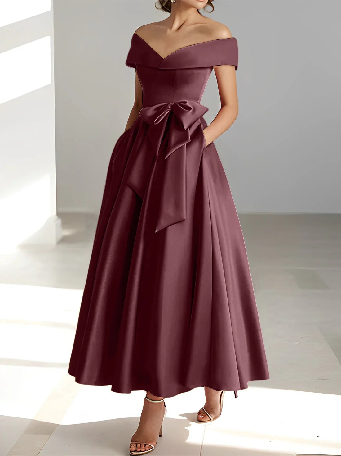 A-line/Princess Off Shoulder Pocket Mother of the bride dresses