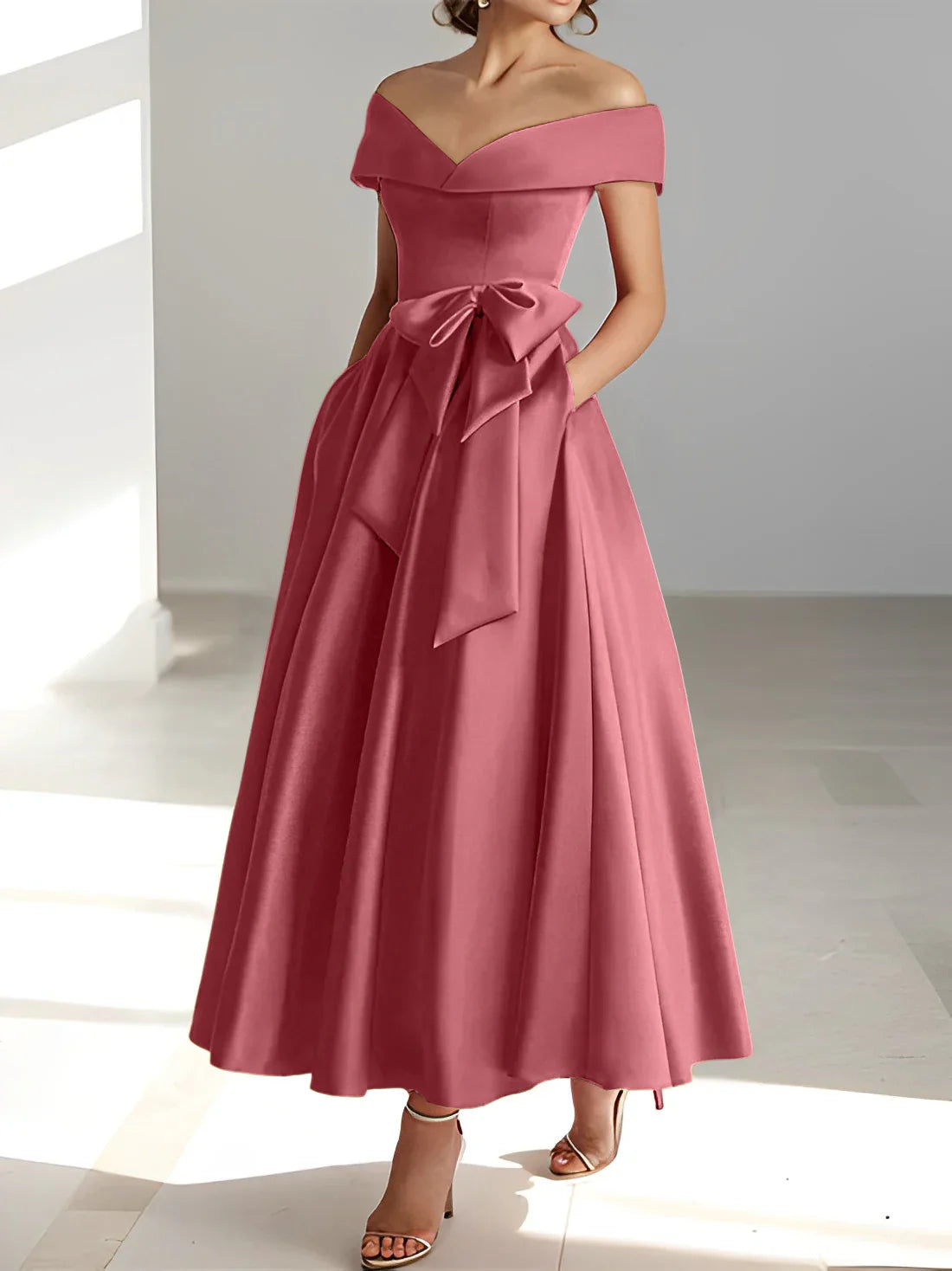 A-line/Princess Off Shoulder Pocket Mother of the bride dresses