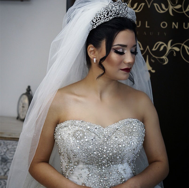 Crystal Beaded Sweetheart Tulle Wedding Dresses Ball Gowns