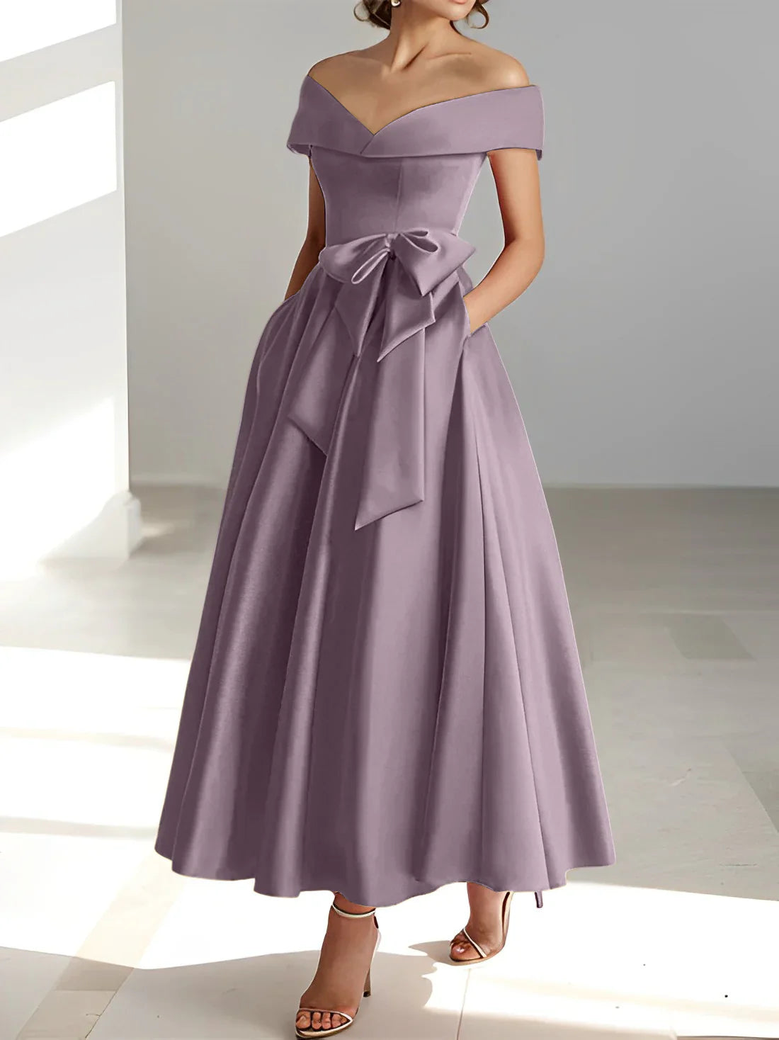 A-line/Princess Off Shoulder Pocket Mother of the bride dresses