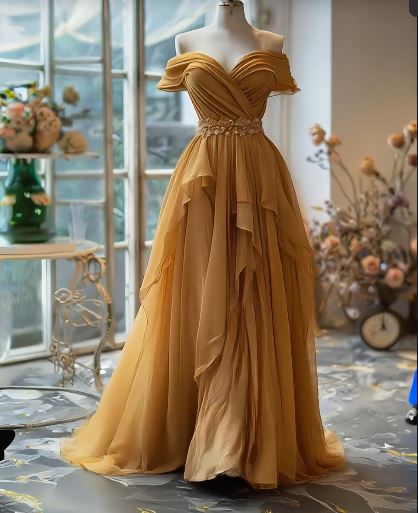Yellow/Purple A-line Off-shoulder Chiffon Long Prom Dress Formal Evening Gown ED01218