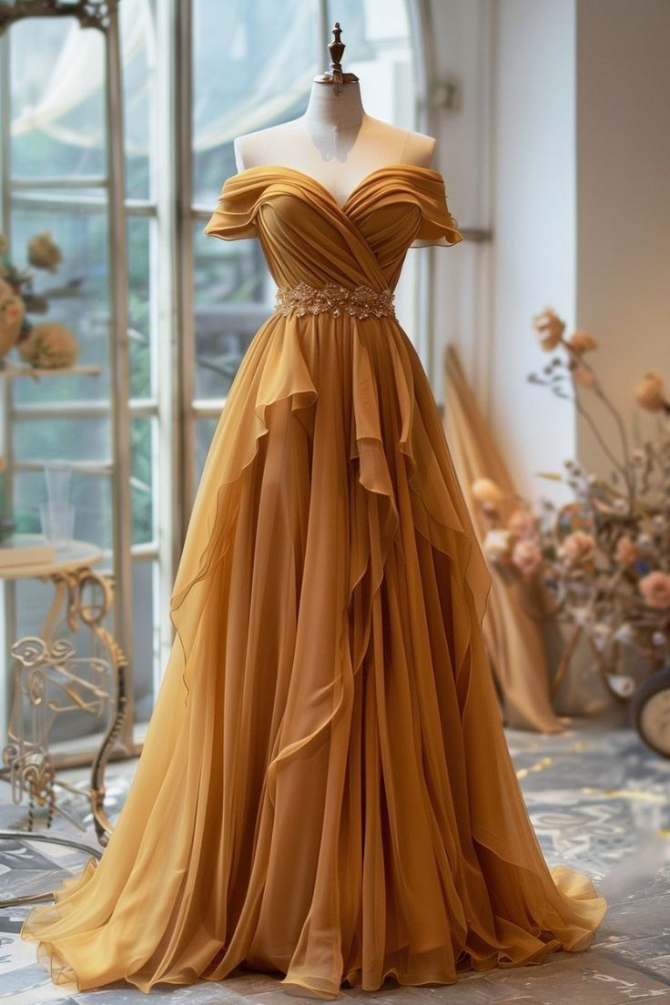 Yellow/Purple A-line Off-shoulder Chiffon Long Prom Dress Formal Evening Gown ED01218
