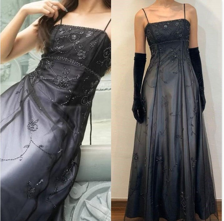✨Vintage Blue Gradient Empire Prom Dress for Birthday,Graduation💃🏽90s Backless Romantic Beaded Evening Dress for Quinceañera ED01406