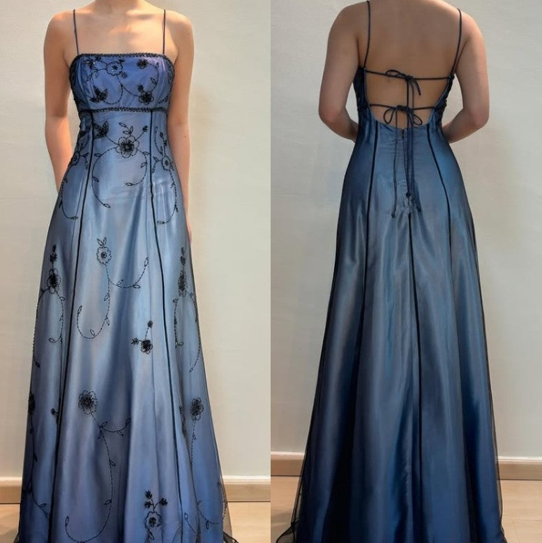 ✨Vintage Blue Gradient Empire Prom Dress for Birthday,Graduation💃🏽90s Backless Romantic Beaded Evening Dress for Quinceañera ED01406