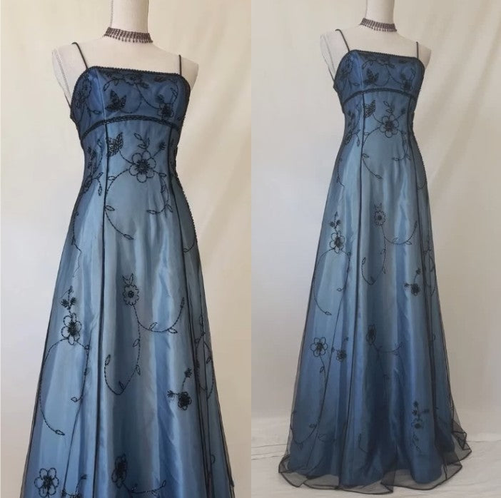 ✨Vintage Blue Gradient Empire Prom Dress for Birthday,Graduation💃🏽90s Backless Romantic Beaded Evening Dress for Quinceañera ED01406