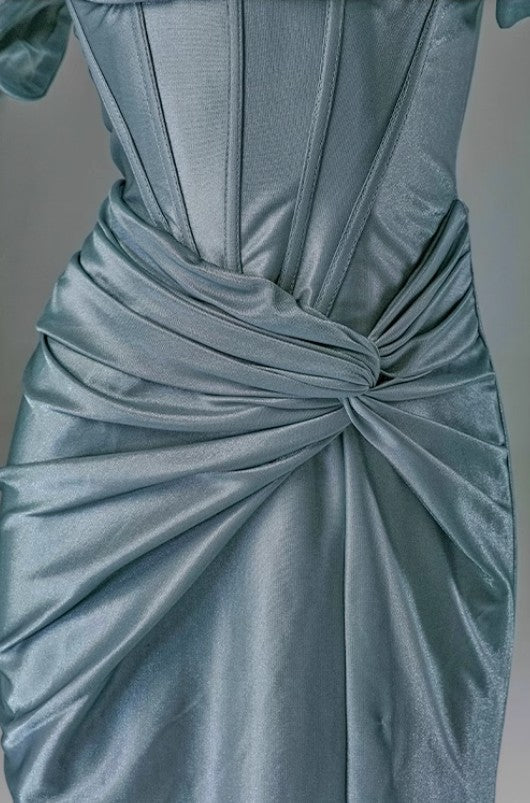 🐟Elegant Mermaid Pleated Satin Evening Dress - Glam Prom Dress for Graduation 💎 Quinceanera with Off-the-Shoulder Design ED01456