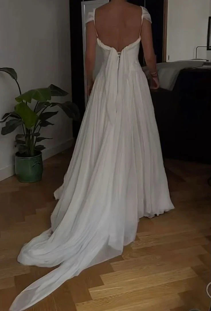 💍Elegant White A-Line Long Prom Dress for Events-Enchanted Chiffon Wedding Dress ED01511