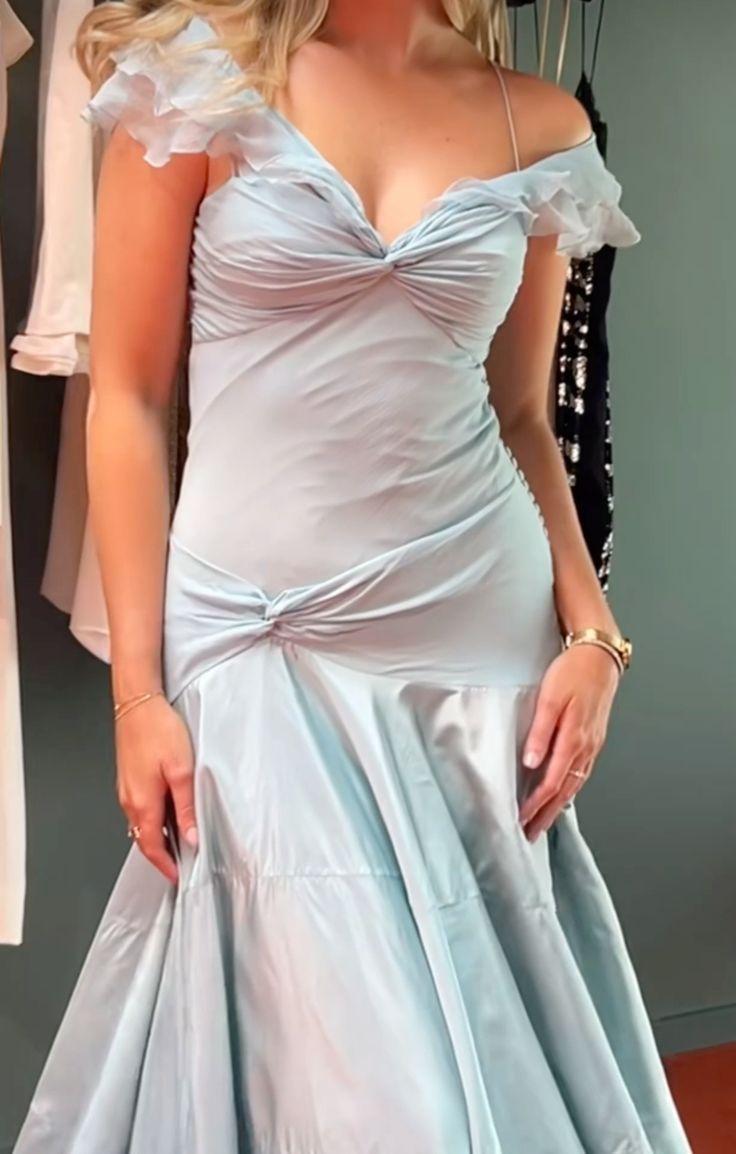 🩵Elegant Blue A-Line Prom Dress for Birthday-90s Satin Vintage Chiffon Formal Evening Dress ED01681
