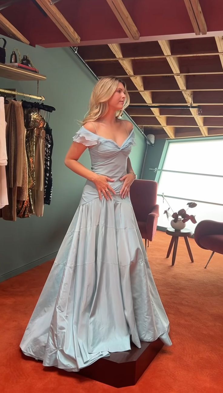 🩵Elegant Blue A-Line Prom Dress for Birthday-90s Satin Vintage Chiffon Formal Evening Dress ED01681