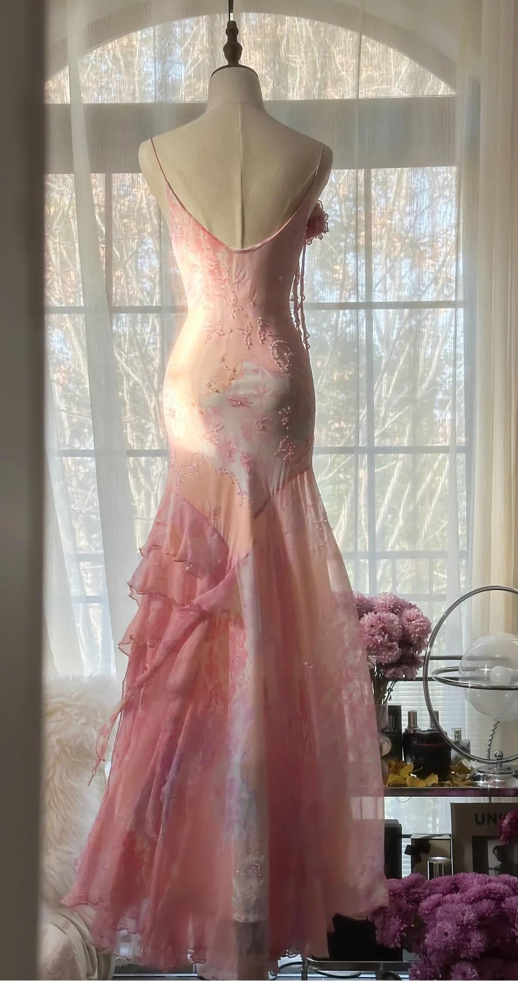 đź’•Fairytale Pink Mermaid Gown for Prom&Party-Vintage Spaghetti Strap Chiffon Beaded Long Evening Dress ED01690