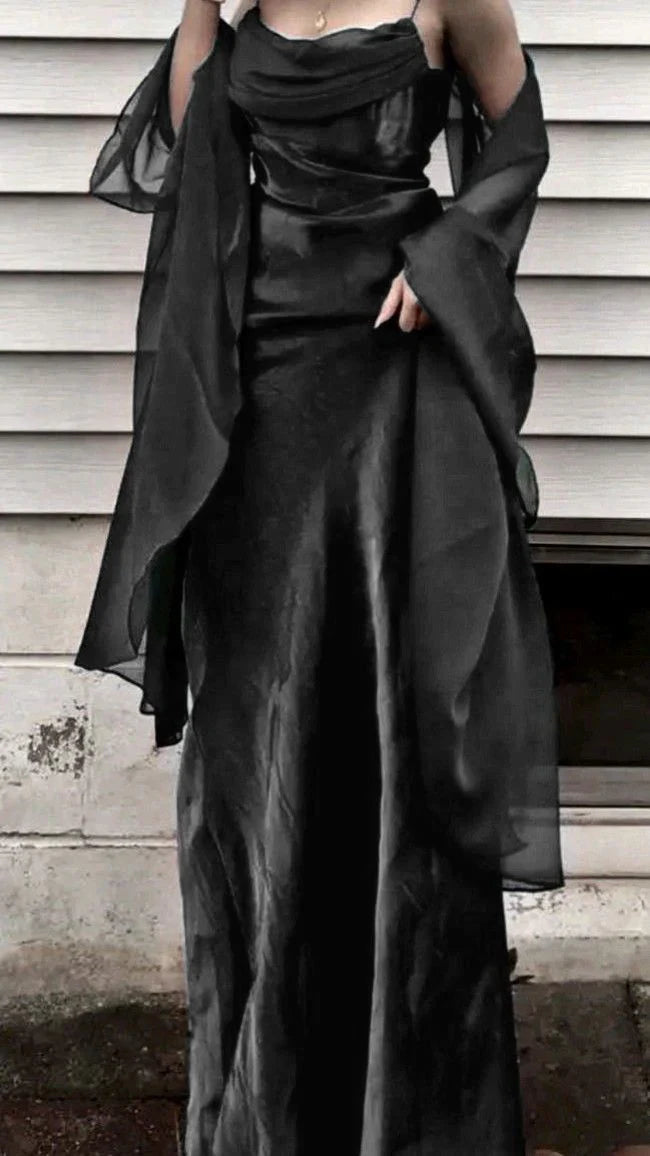 đź’šVintage Dark Green Prom Dress Spaghetti Strap Chiffon Evening Gown with Shawl ED01713