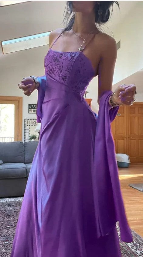 π Enchanted Evening Gown β Vintage Fuchsia Beaded Prom Dress -Satin Party Dress with Shawl ED01737