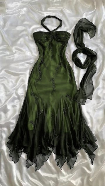 💃 Vintage Blue Tulle& Chiffon Prom Dress for Party&Graduation-90s Elegant Shinny Beaded Evening Gown ED01743