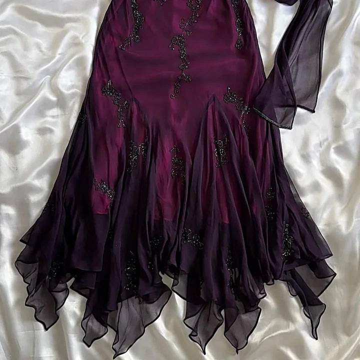 💃 Vintage Blue Tulle& Chiffon Prom Dress for Party&Graduation-90s Elegant Shinny Beaded Evening Gown ED01743