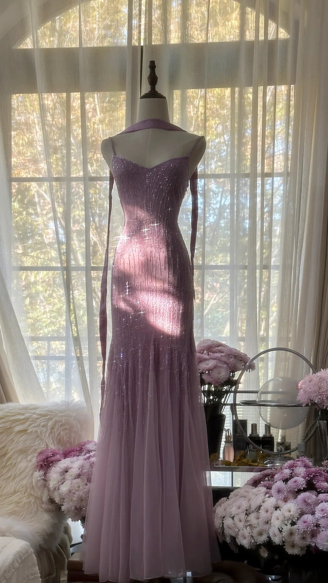 💜Elegant Retro Purple Mermaid Gown for Prom&Party✨Sparking Squins Beaded Tulle&Chiffon Evening Gown ED01778