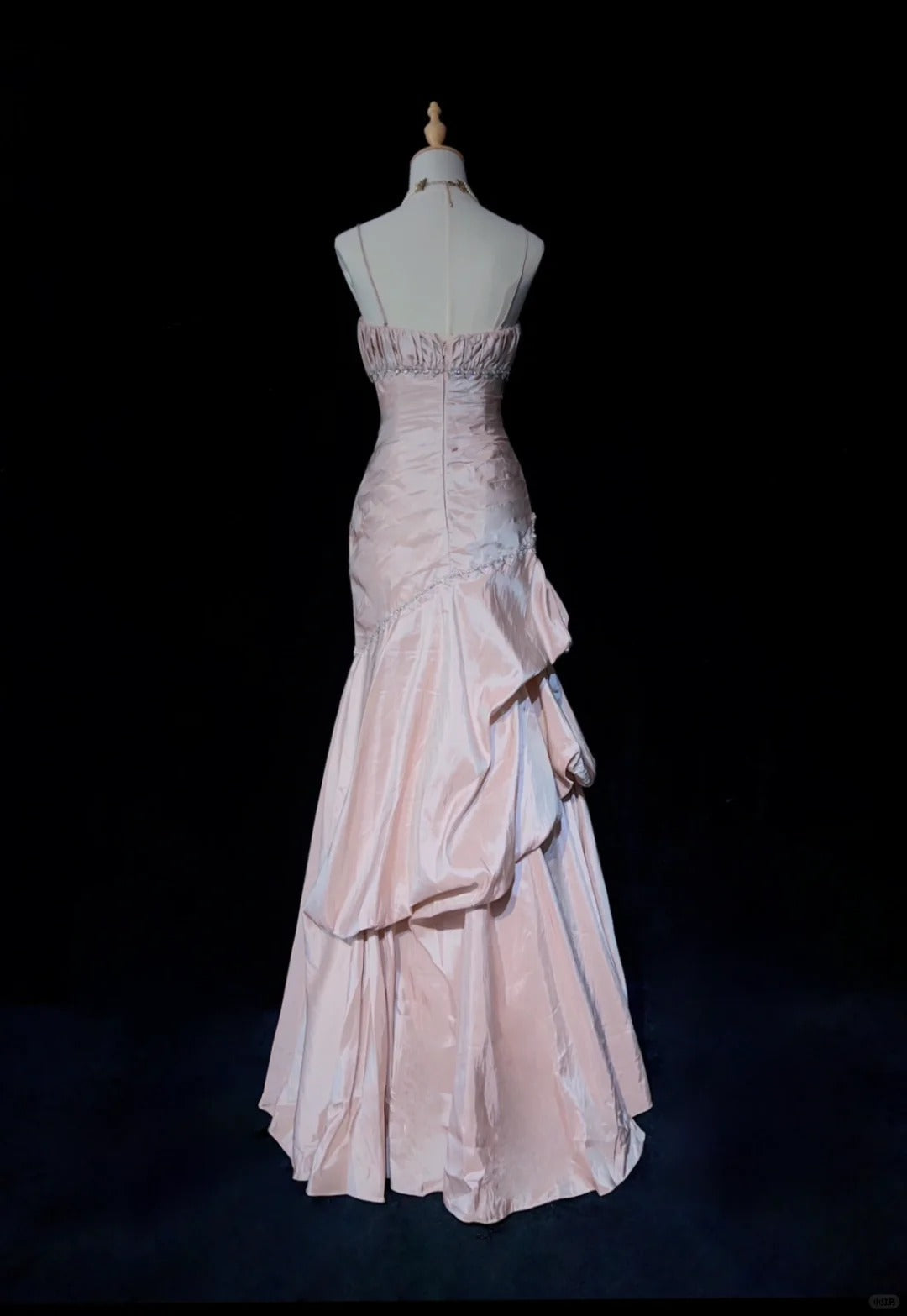 🩷Gentle Pink Mermaid Evening Dress Spaghetti Straps Satin Layered Pleated Prom Dress with Beading ED01805