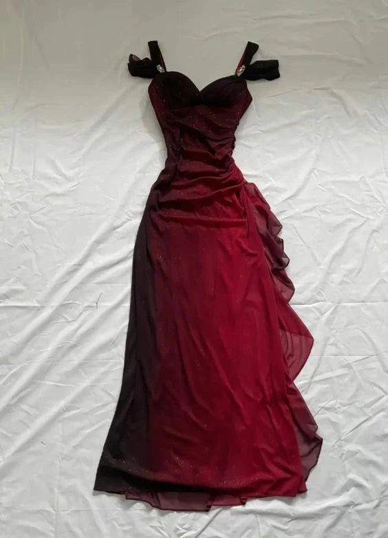 💜Elegant Royal Purple Prom Dress💃y2k Glitter Ruffled Chiffon Sheath for Party or Birthday ED01815