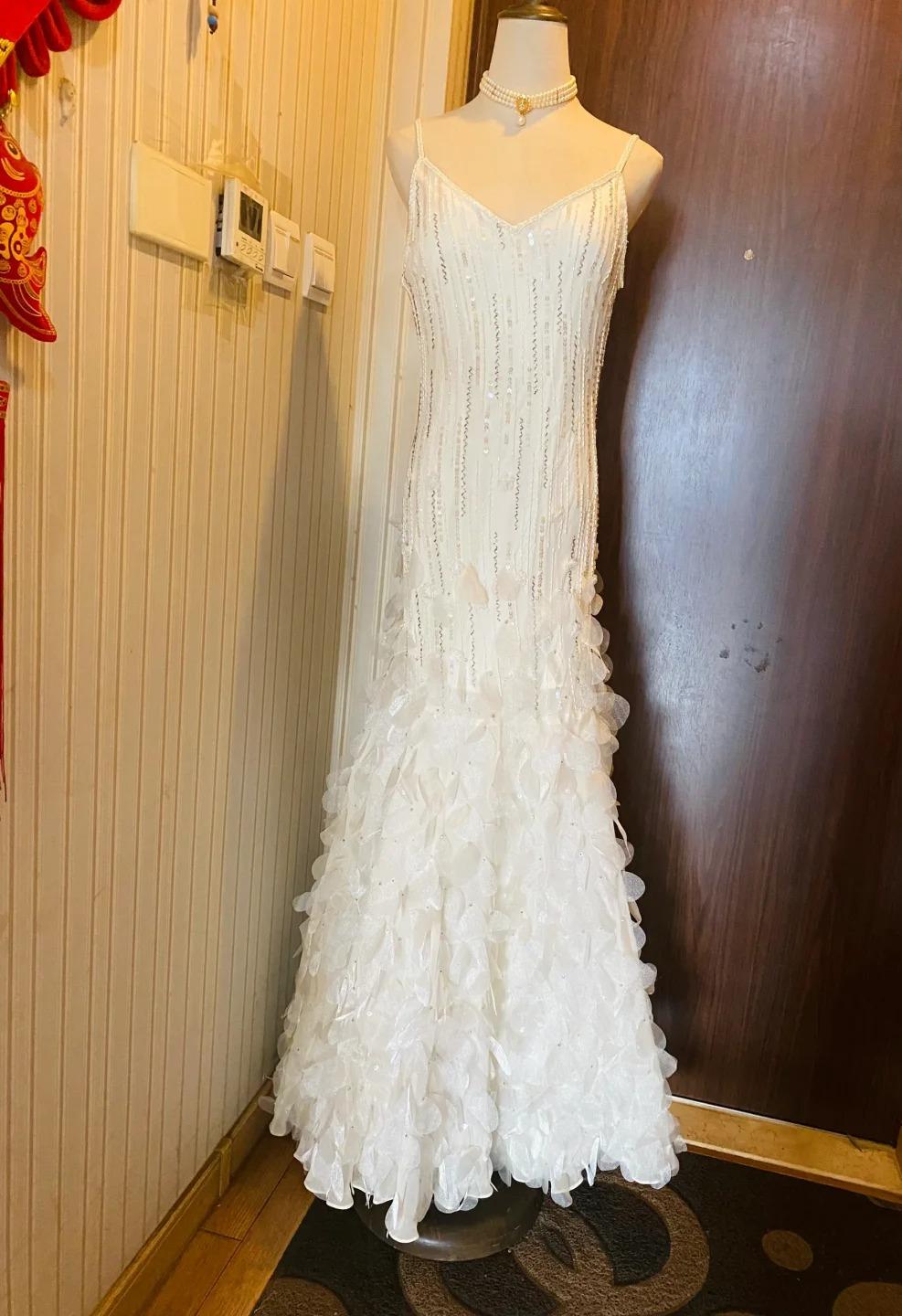 🤍 Retro Glam Mermaid Gown – Sparkling 💍Beaded,Sequins White Chiffon Prom Dress for Formal Events & Weddings**ED01917