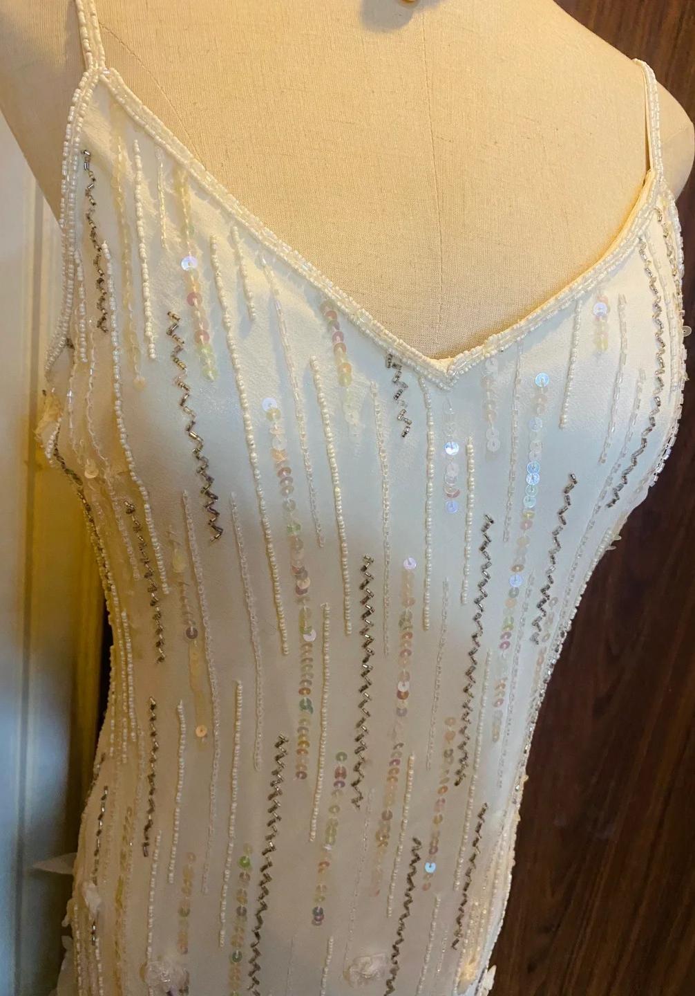 🤍 Retro Glam Mermaid Gown – Sparkling 💍Beaded,Sequins White Chiffon Prom Dress for Formal Events & Weddings**ED01917