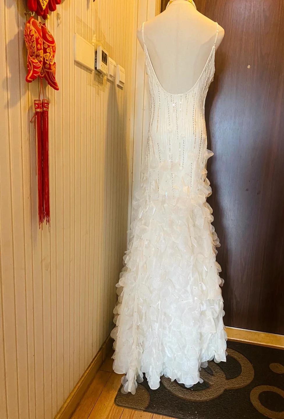 🤍 Retro Glam Mermaid Gown – Sparkling 💍Beaded,Sequins White Chiffon Prom Dress for Formal Events & Weddings**ED01917