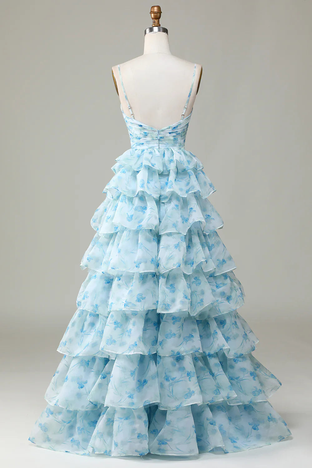 ๐ Enchanted Blue A-Line Evening Gown โ Sweet Floral Layered Prom Dress for Special Occasion ย ED01918