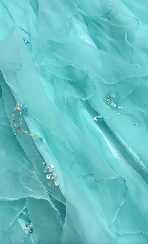π 1950s Inspired Baby Princess Blue Prom Dress - Shimmering Sequins Tulle & Satin Ballgown for Formal Events ED01932