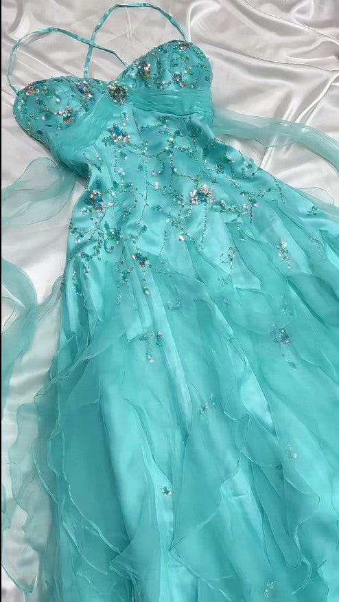 π 1950s Inspired Baby Princess Blue Prom Dress - Shimmering Sequins Tulle & Satin Ballgown for Formal Events ED01932