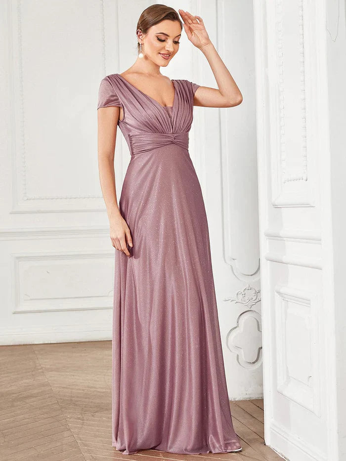 Aimishang Glitzy Pleated Sweetheart A-Line Long Mother of the Bride Dress