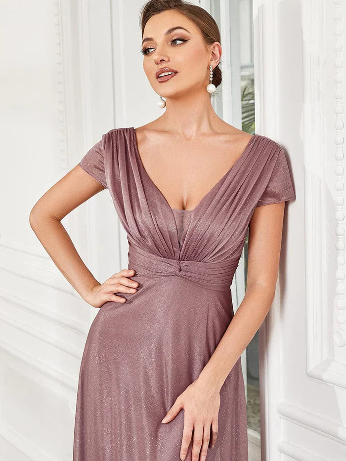Aimishang Glitzy Pleated Sweetheart A-Line Long Mother of the Bride Dress