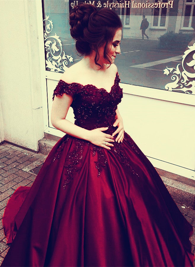 Elegant Ball Gowns Off Shoulder Wedding Dresses Lace Flowers Beaded