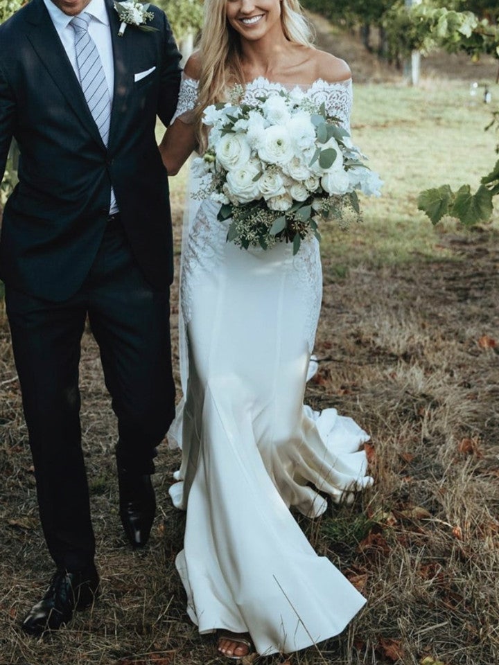 Elegant Mermaid Wedding Dresses Off Shoulder Lace Appliques