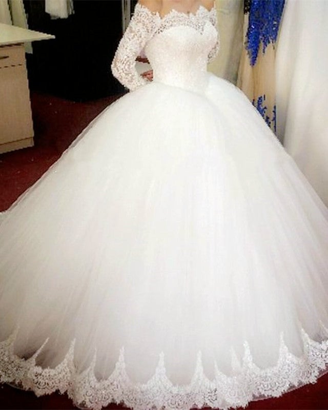 Elegant Off The Shoulder Wedding Dresses Ball Gowns Long Sleeves