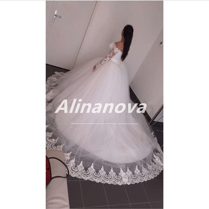 Elegant Off The Shoulder Wedding Dresses Ball Gowns Long Sleeves