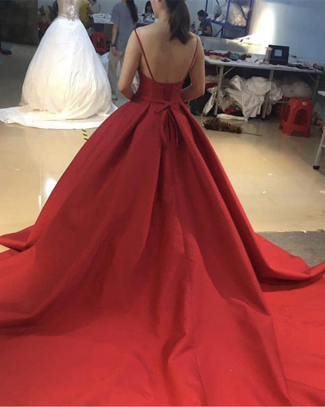 Elegant Satin V-neck Bodice Corset Ball Gowns Prom Dresses