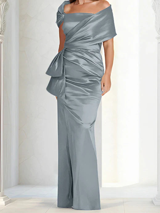 Tight fitting/column off shoulder to ground length mother of the bride dresses