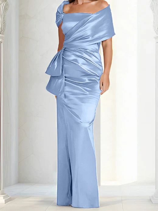 Tight fitting/column off shoulder to ground length mother of the bride dresses