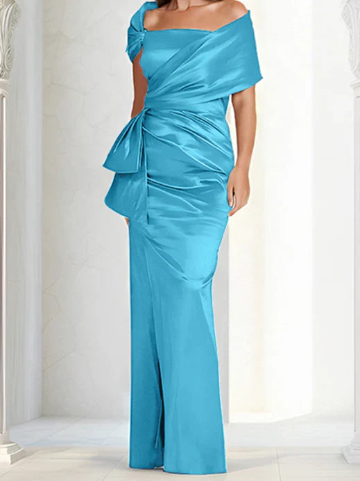 Tight fitting/column off shoulder to ground length mother of the bride dresses