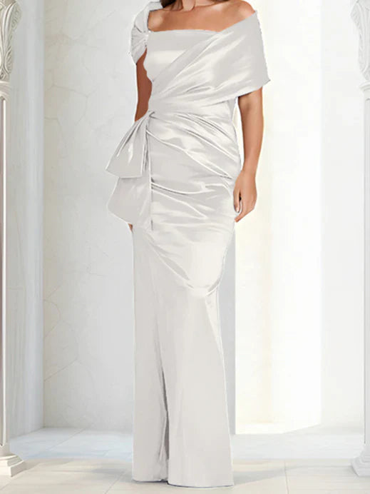 Tight fitting/column off shoulder to ground length mother of the bride dresses