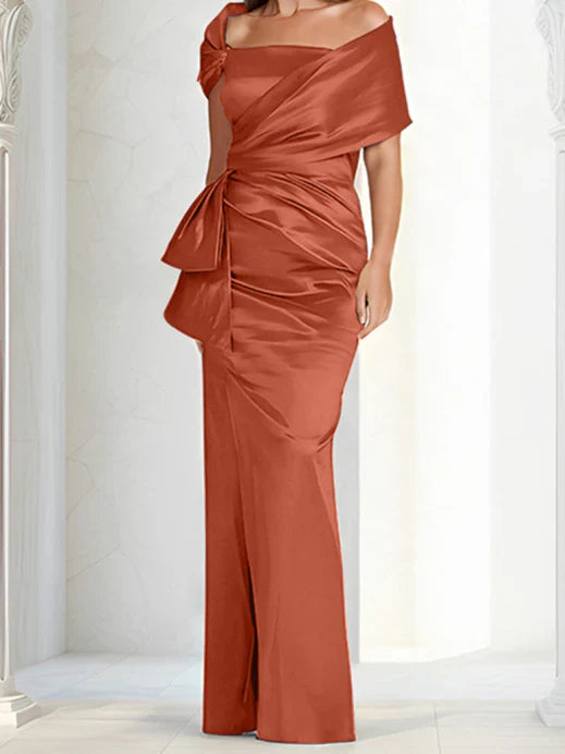 Tight fitting/column off shoulder to ground length mother of the bride dresses