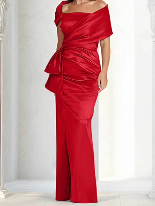 Tight fitting/column off shoulder to ground length mother of the bride dresses