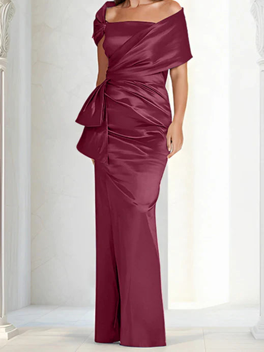Tight fitting/column off shoulder to ground length mother of the bride dresses